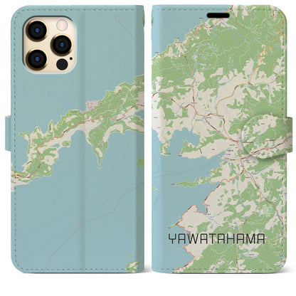 【八幡浜（愛媛県）】地図柄iPhoneケース（手帳タイプ）ナチュラル・iPhone 12 Pro Max 用