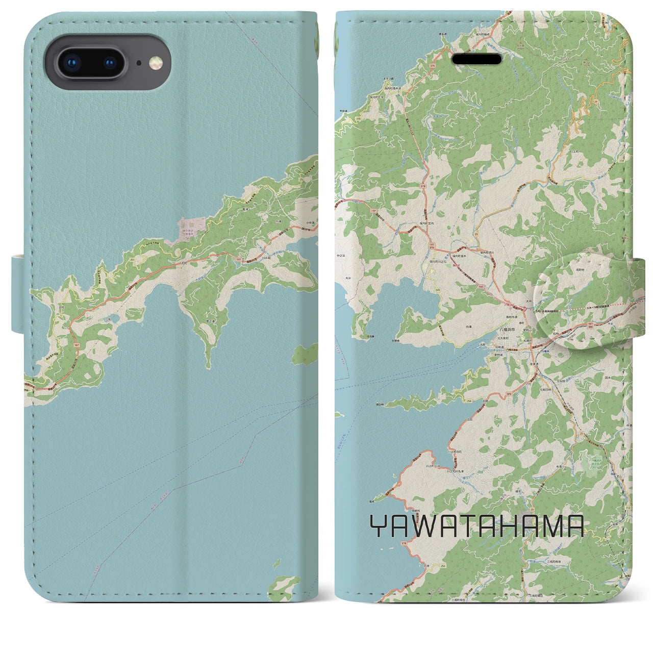 【八幡浜】地図柄iPhoneケース（手帳両面タイプ・ナチュラル）iPhone 8Plus /7Plus / 6sPlus / 6Plus 用