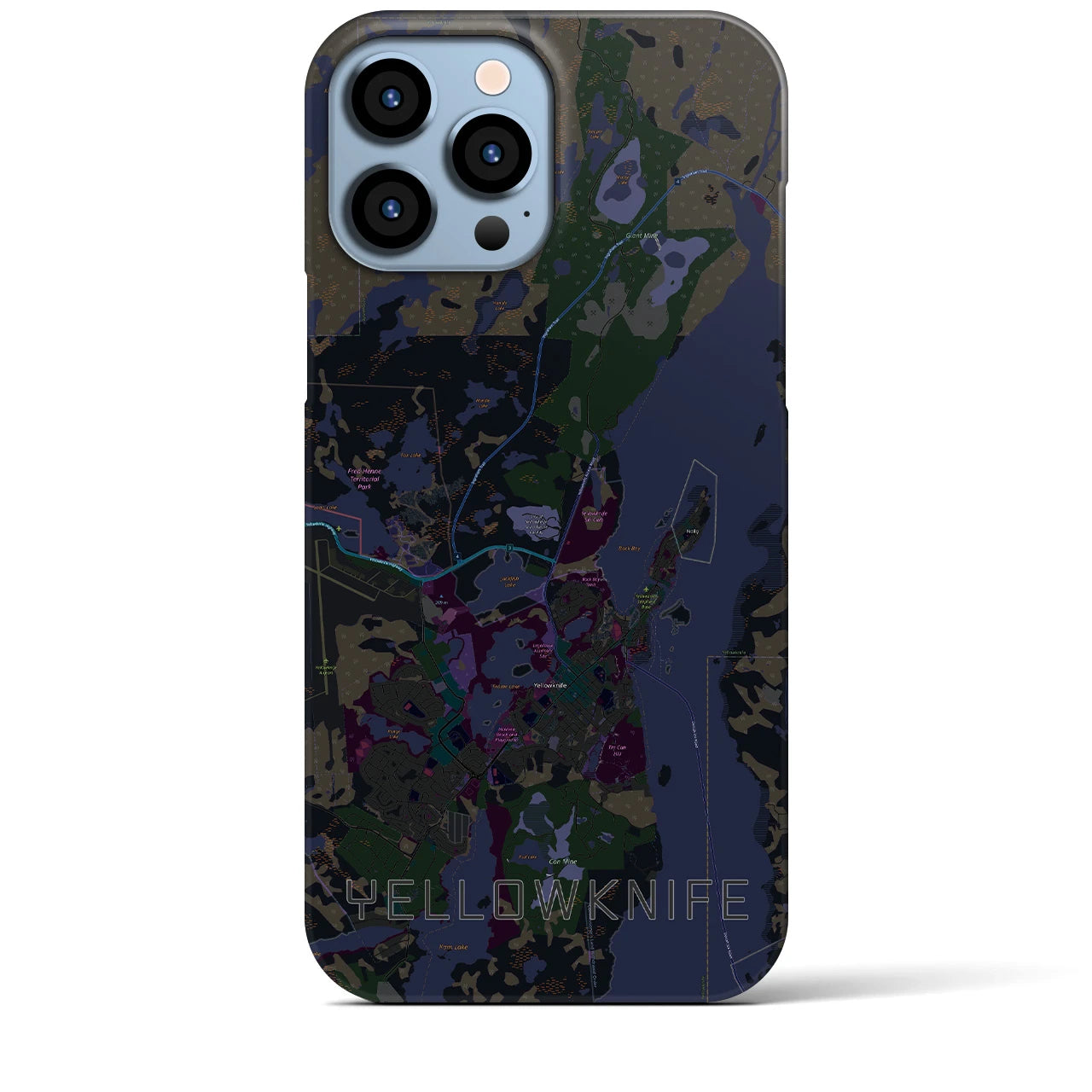 【イエローナイフ】地図柄iPhoneケース（バックカバータイプ・ブラック）iPhone 13 Pro Max 用