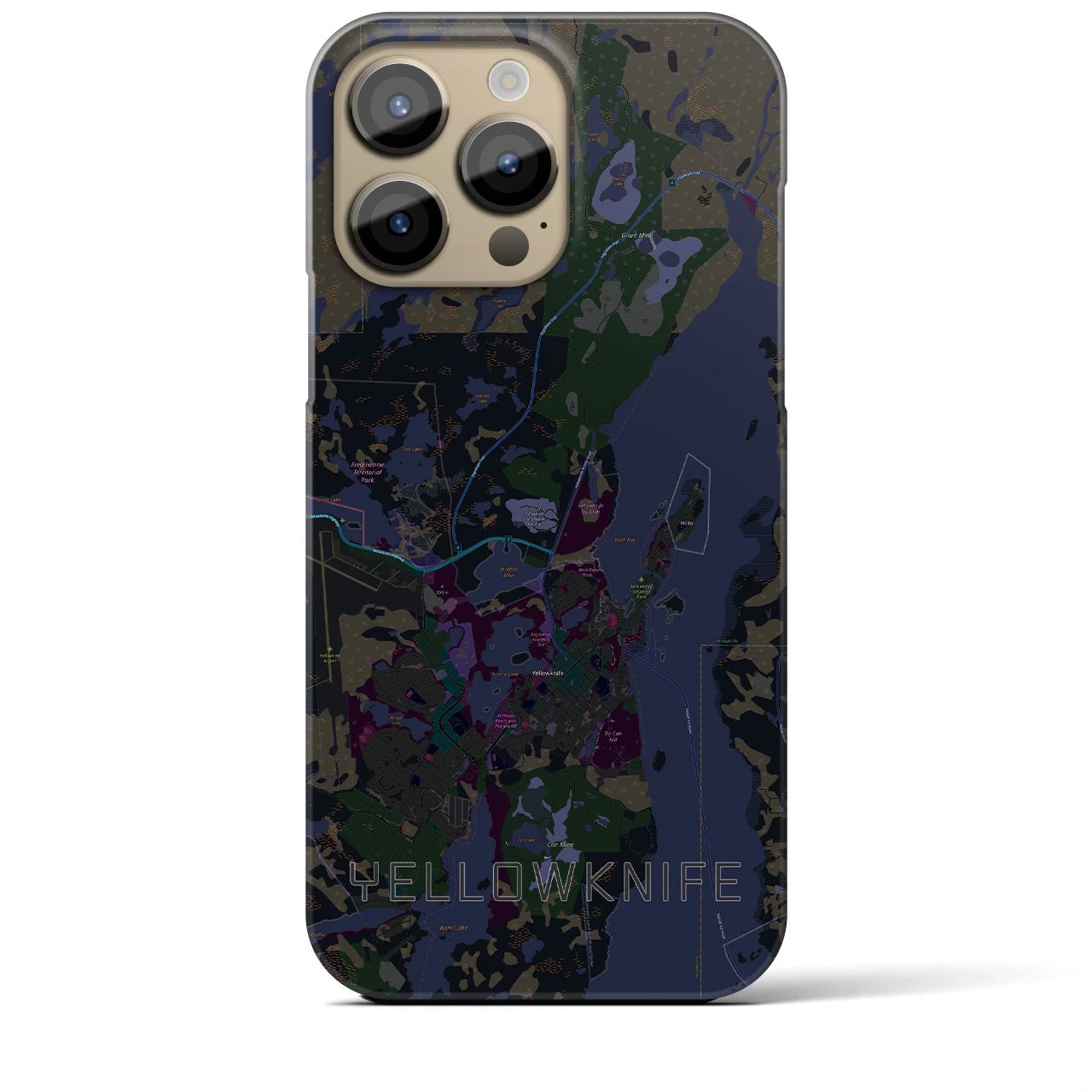 【イエローナイフ】地図柄iPhoneケース（バックカバータイプ・ブラック）iPhone 14 Pro Max 用
