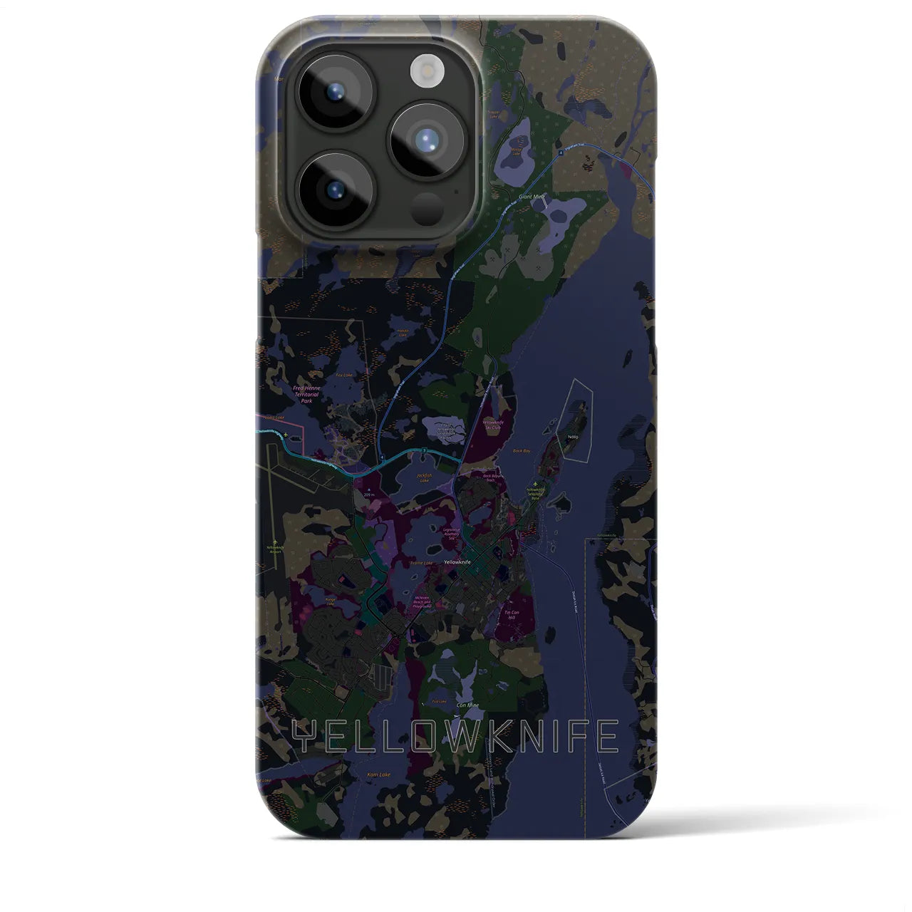 【イエローナイフ】地図柄iPhoneケース（バックカバータイプ・ブラック）iPhone 15 Pro Max 用