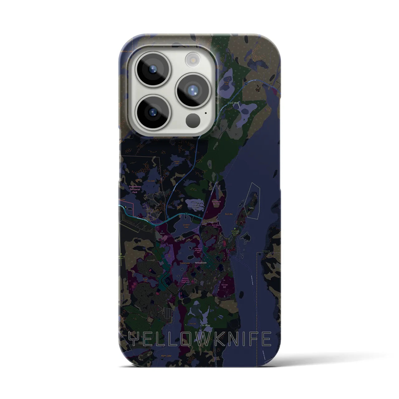 【イエローナイフ】地図柄iPhoneケース（バックカバータイプ・ブラック）iPhone 15 Pro 用