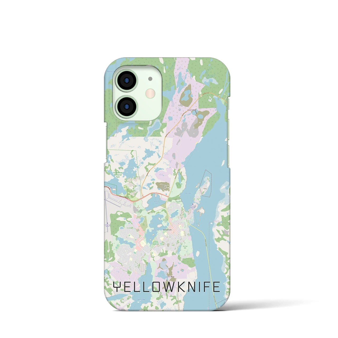 【イエローナイフ】地図柄iPhoneケース（バックカバータイプ・ナチュラル）iPhone 12 mini 用