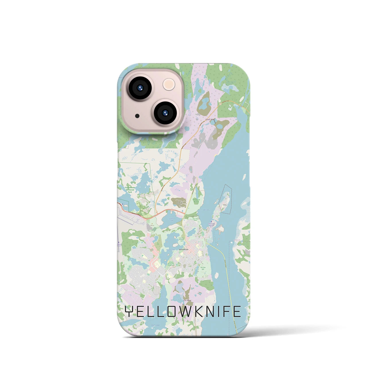 【イエローナイフ】地図柄iPhoneケース（バックカバータイプ・ナチュラル）iPhone 13 mini 用