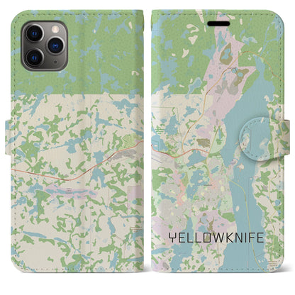 【イエローナイフ（カナダ）】地図柄iPhoneケース（手帳タイプ）ナチュラル・iPhone 11 Pro Max 用