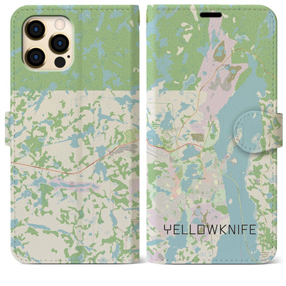【イエローナイフ（カナダ）】地図柄iPhoneケース（手帳タイプ）ナチュラル・iPhone 12 Pro Max 用