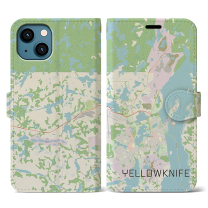【イエローナイフ（カナダ）】地図柄iPhoneケース（手帳タイプ）ナチュラル・iPhone 13 用