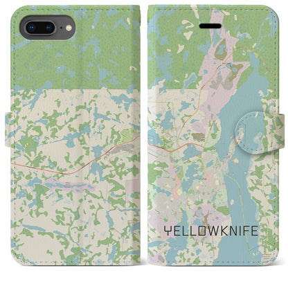 【イエローナイフ（カナダ）】地図柄iPhoneケース（手帳タイプ）ナチュラル・iPhone 8Plus /7Plus / 6sPlus / 6Plus 用