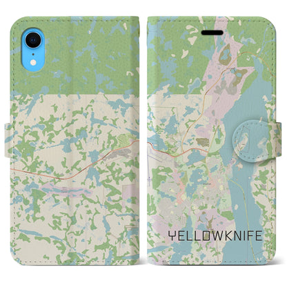 【イエローナイフ（カナダ）】地図柄iPhoneケース（手帳タイプ）ナチュラル・iPhone XR 用