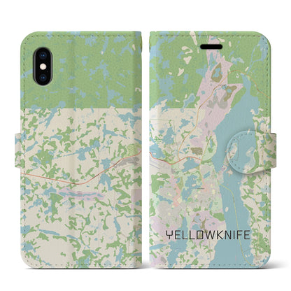 【イエローナイフ（カナダ）】地図柄iPhoneケース（手帳タイプ）ナチュラル・iPhone XS / X 用