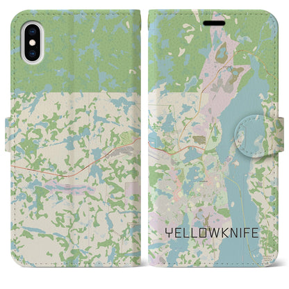 【イエローナイフ（カナダ）】地図柄iPhoneケース（手帳タイプ）ナチュラル・iPhone XS Max 用