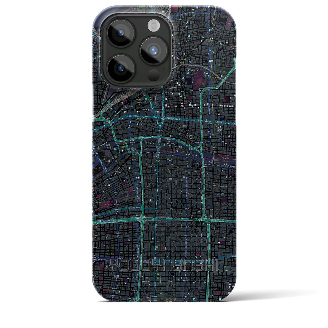 【淀屋橋】地図柄iPhoneケース（バックカバータイプ・ブラック）iPhone 15 Pro Max 用