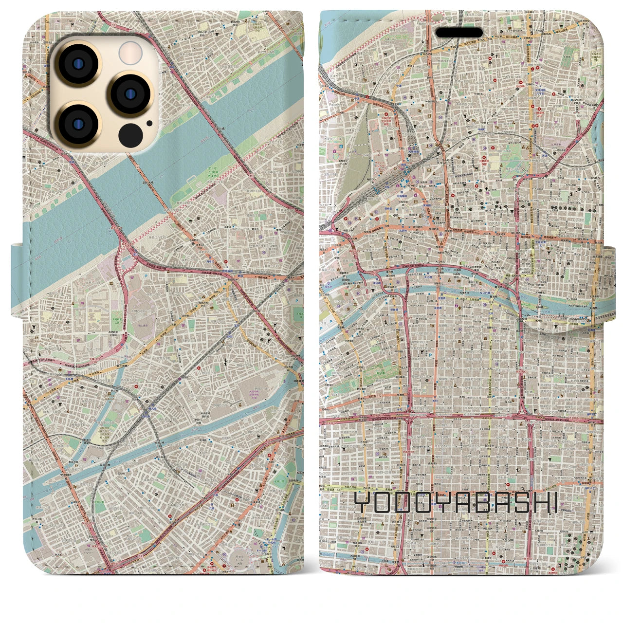 【淀屋橋】地図柄iPhoneケース（手帳両面タイプ・ナチュラル）iPhone 12 Pro Max 用