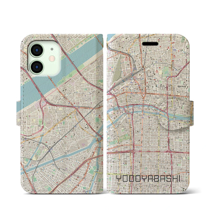 【淀屋橋（大阪府）】地図柄iPhoneケース（手帳タイプ）ナチュラル・iPhone 12 mini 用
