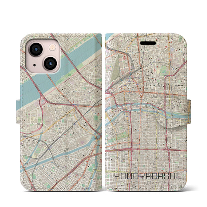 【淀屋橋（大阪府）】地図柄iPhoneケース（手帳タイプ）ナチュラル・iPhone 13 mini 用