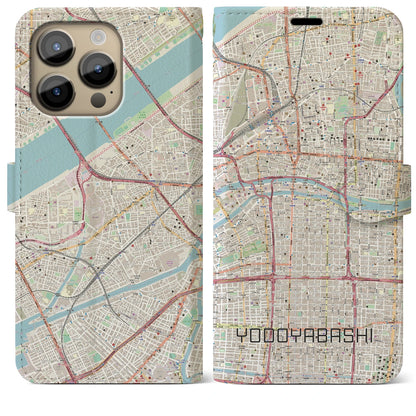 【淀屋橋（大阪府）】地図柄iPhoneケース（手帳タイプ）ナチュラル・iPhone 14 Pro Max 用