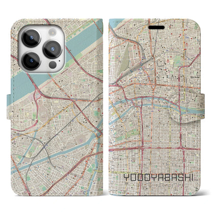 【淀屋橋（大阪府）】地図柄iPhoneケース（手帳タイプ）ナチュラル・iPhone 14 Pro 用