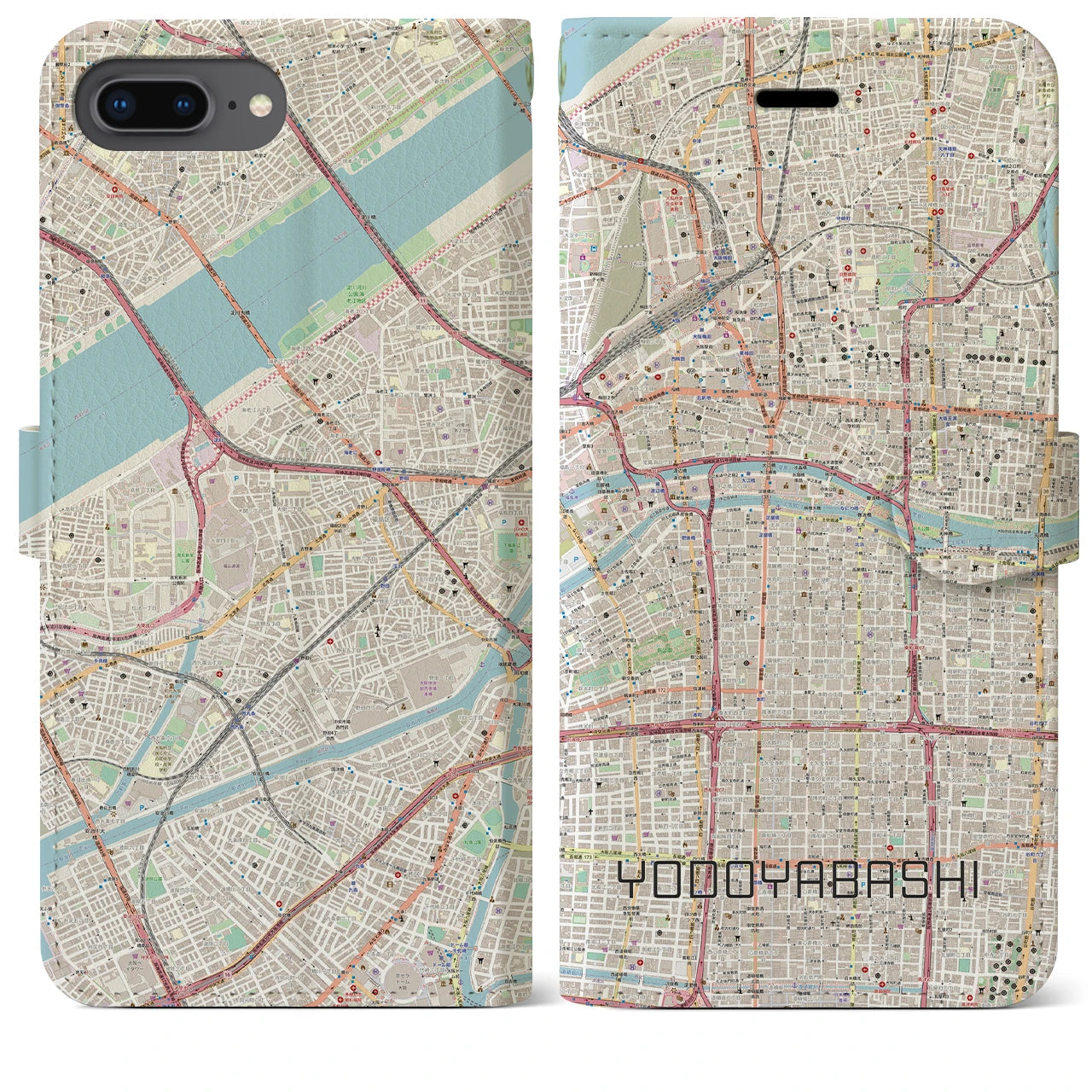 【淀屋橋】地図柄iPhoneケース（手帳両面タイプ・ナチュラル）iPhone 8Plus /7Plus / 6sPlus / 6Plus 用