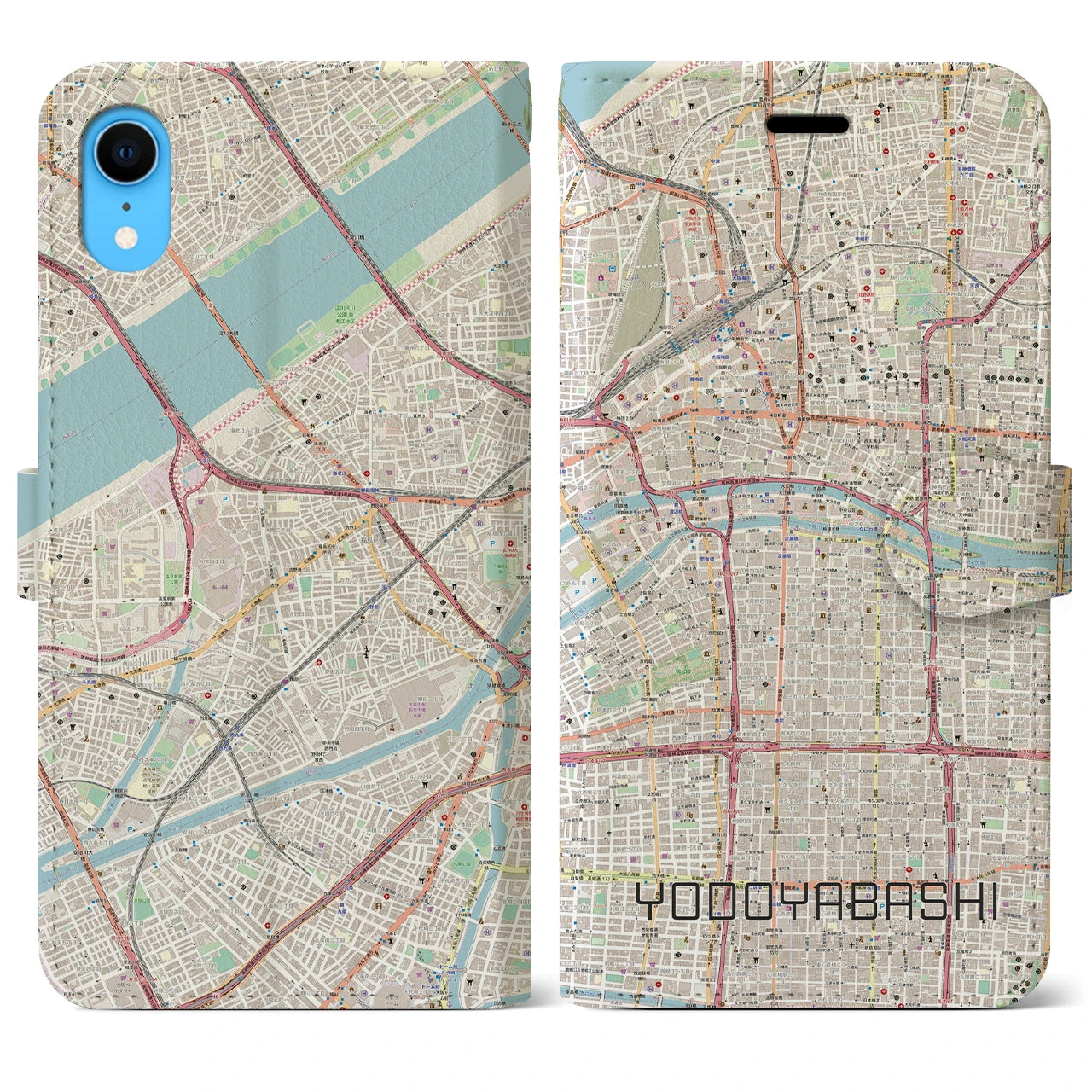 【淀屋橋】地図柄iPhoneケース（手帳両面タイプ・ナチュラル）iPhone XR 用