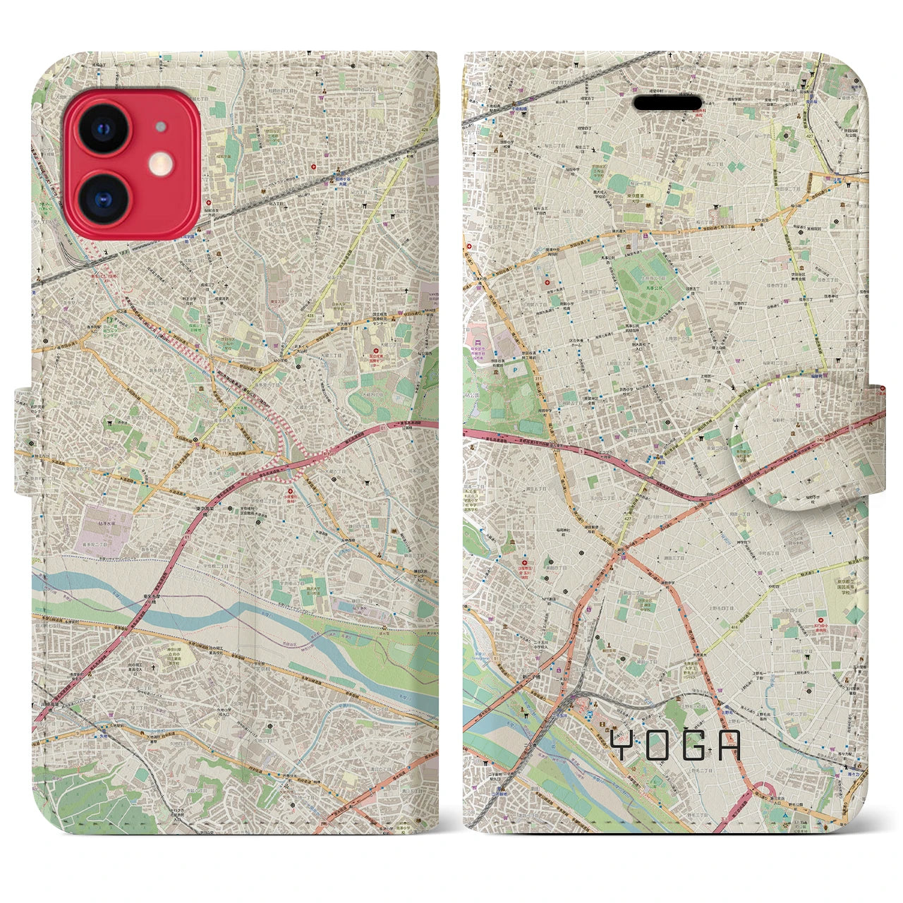 【用賀】地図柄iPhoneケース（手帳両面タイプ・ナチュラル）iPhone 11 用