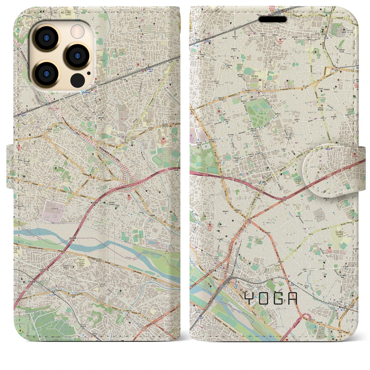 【用賀】地図柄iPhoneケース（手帳両面タイプ・ナチュラル）iPhone 12 Pro Max 用