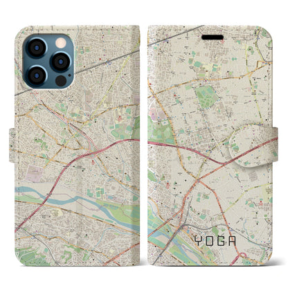 【用賀（東京都）】地図柄iPhoneケース（手帳タイプ）ナチュラル・iPhone 12 / 12 Pro 用