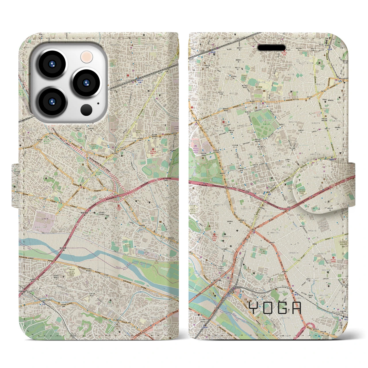 【用賀】地図柄iPhoneケース（手帳両面タイプ・ナチュラル）iPhone 13 Pro 用