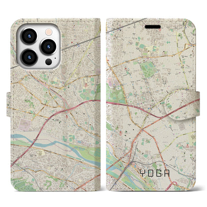 【用賀（東京都）】地図柄iPhoneケース（手帳タイプ）ナチュラル・iPhone 13 Pro 用