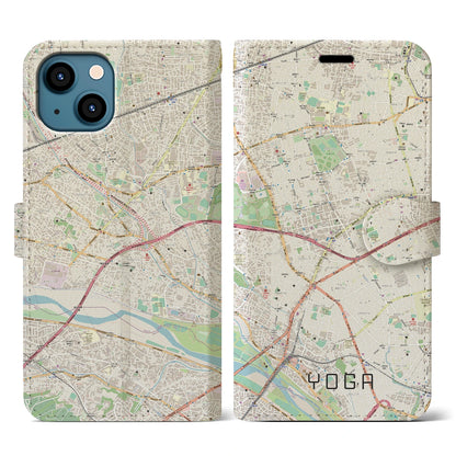 【用賀（東京都）】地図柄iPhoneケース（手帳タイプ）ナチュラル・iPhone 13 用