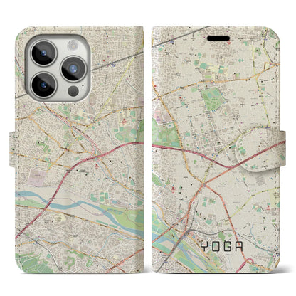 【用賀（東京都）】地図柄iPhoneケース（手帳タイプ）ナチュラル・iPhone 15 Pro 用