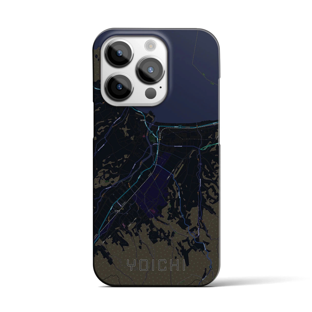 【余市】地図柄iPhoneケース（バックカバータイプ・ブラック）iPhone 14 Pro 用