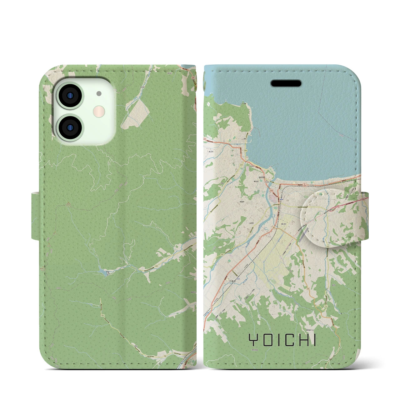 【余市】地図柄iPhoneケース（手帳両面タイプ・ナチュラル）iPhone 12 mini 用