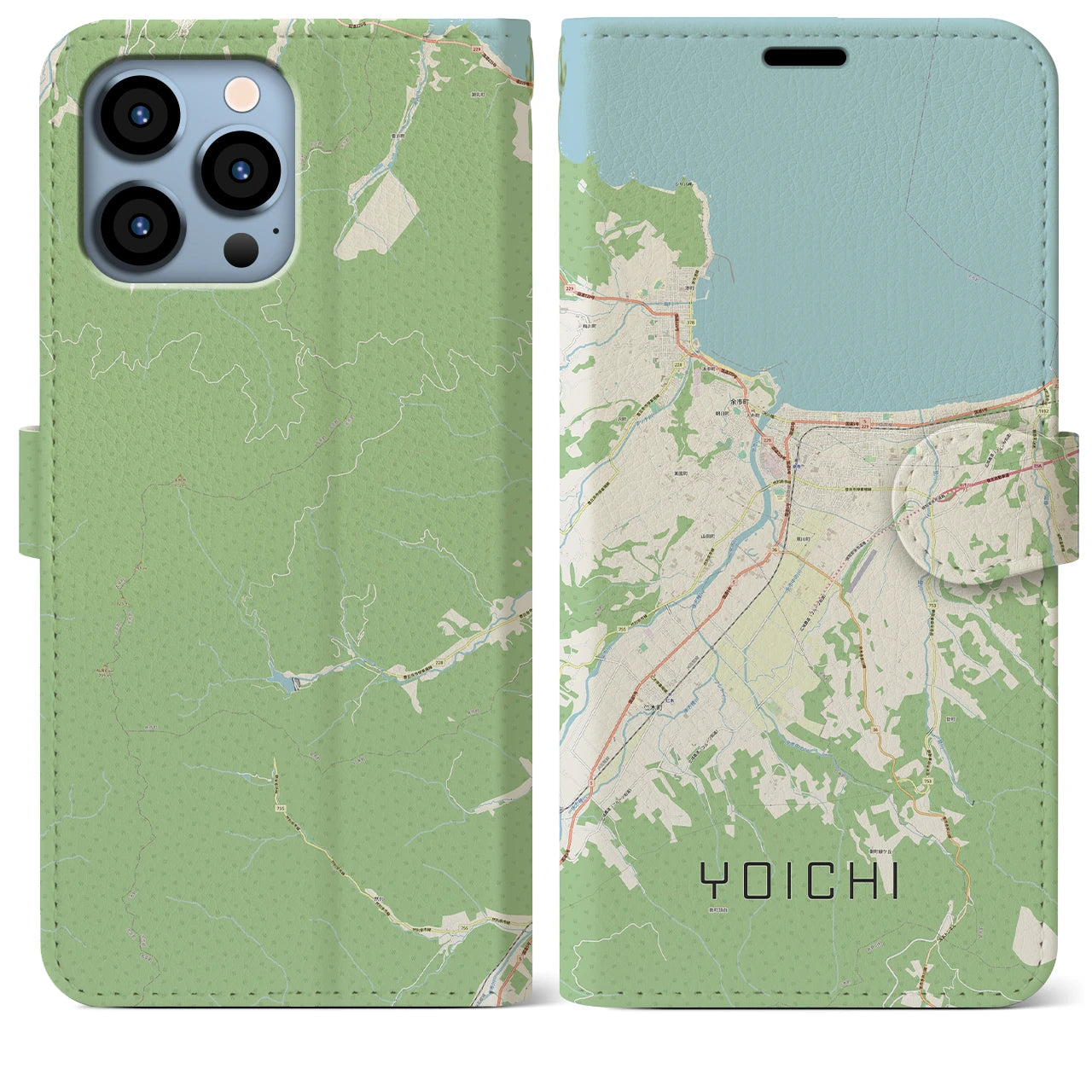 【余市（北海道）】地図柄iPhoneケース（手帳タイプ）ナチュラル・iPhone 13 Pro Max 用