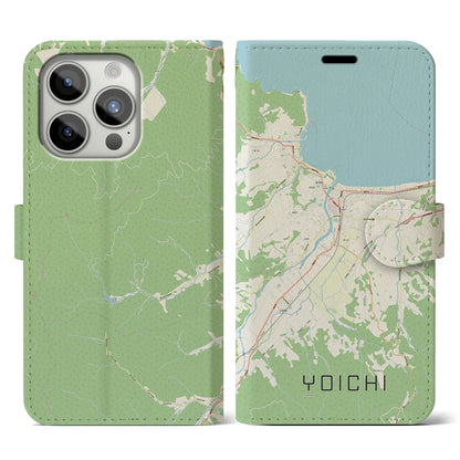 【余市（北海道）】地図柄iPhoneケース（手帳タイプ）ナチュラル・iPhone 15 Pro 用
