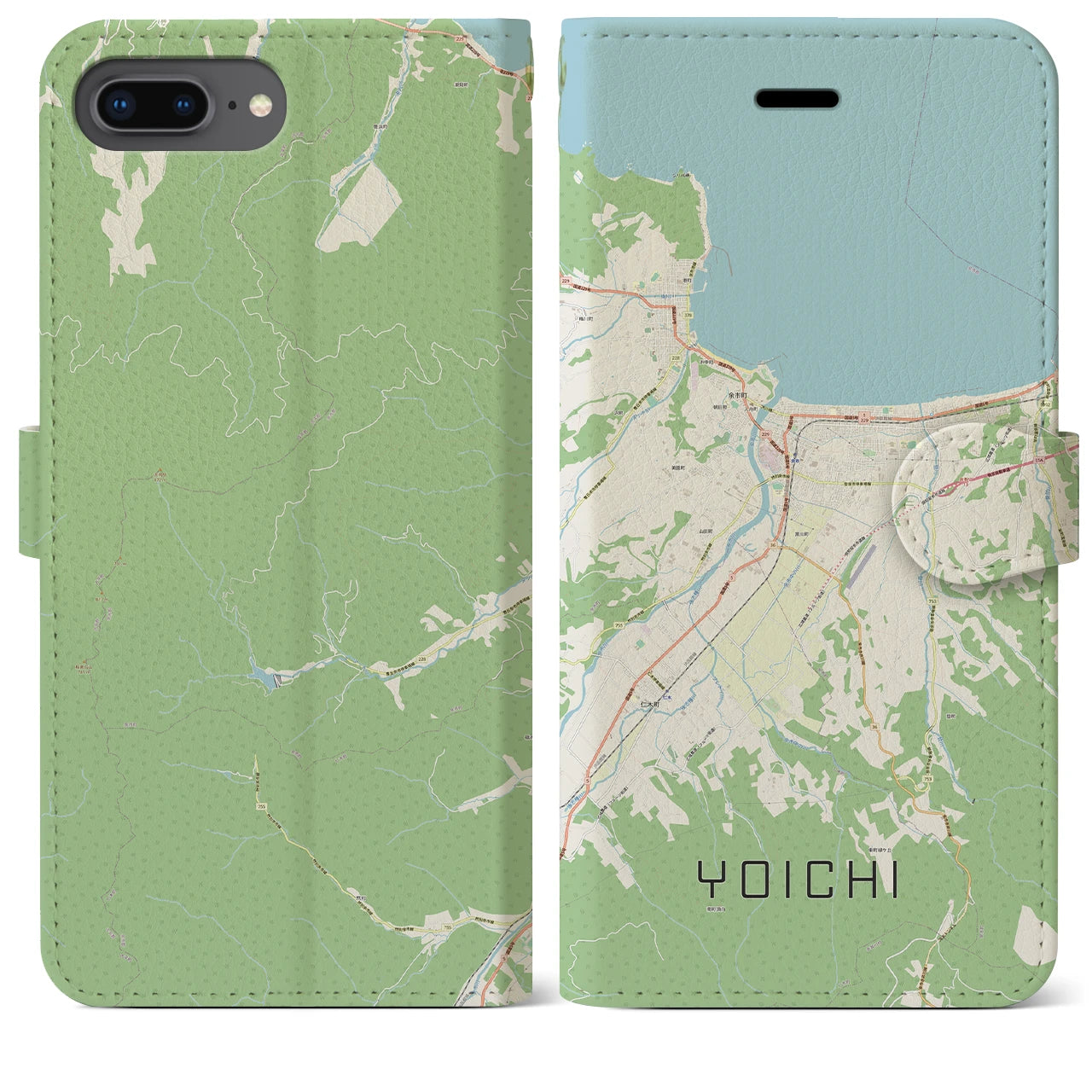 【余市（北海道）】地図柄iPhoneケース（手帳タイプ）ナチュラル・iPhone 8Plus /7Plus / 6sPlus / 6Plus 用