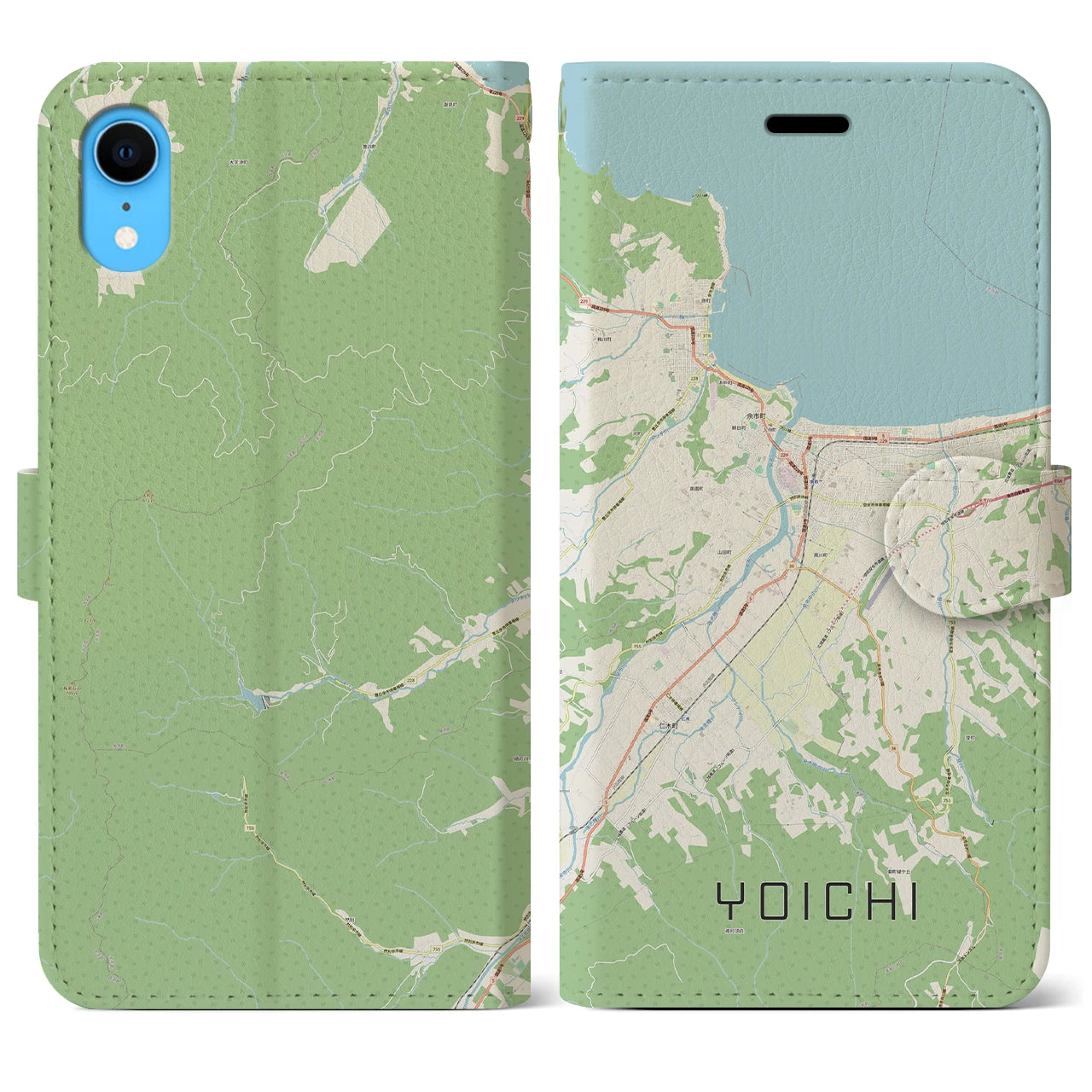 【余市】地図柄iPhoneケース（手帳両面タイプ・ナチュラル）iPhone XR 用