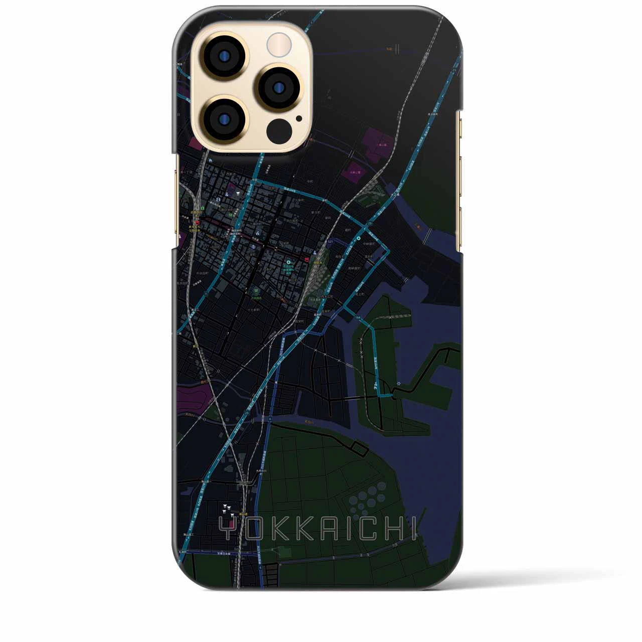 【四日市】地図柄iPhoneケース（バックカバータイプ・ブラック）iPhone 12 Pro Max 用