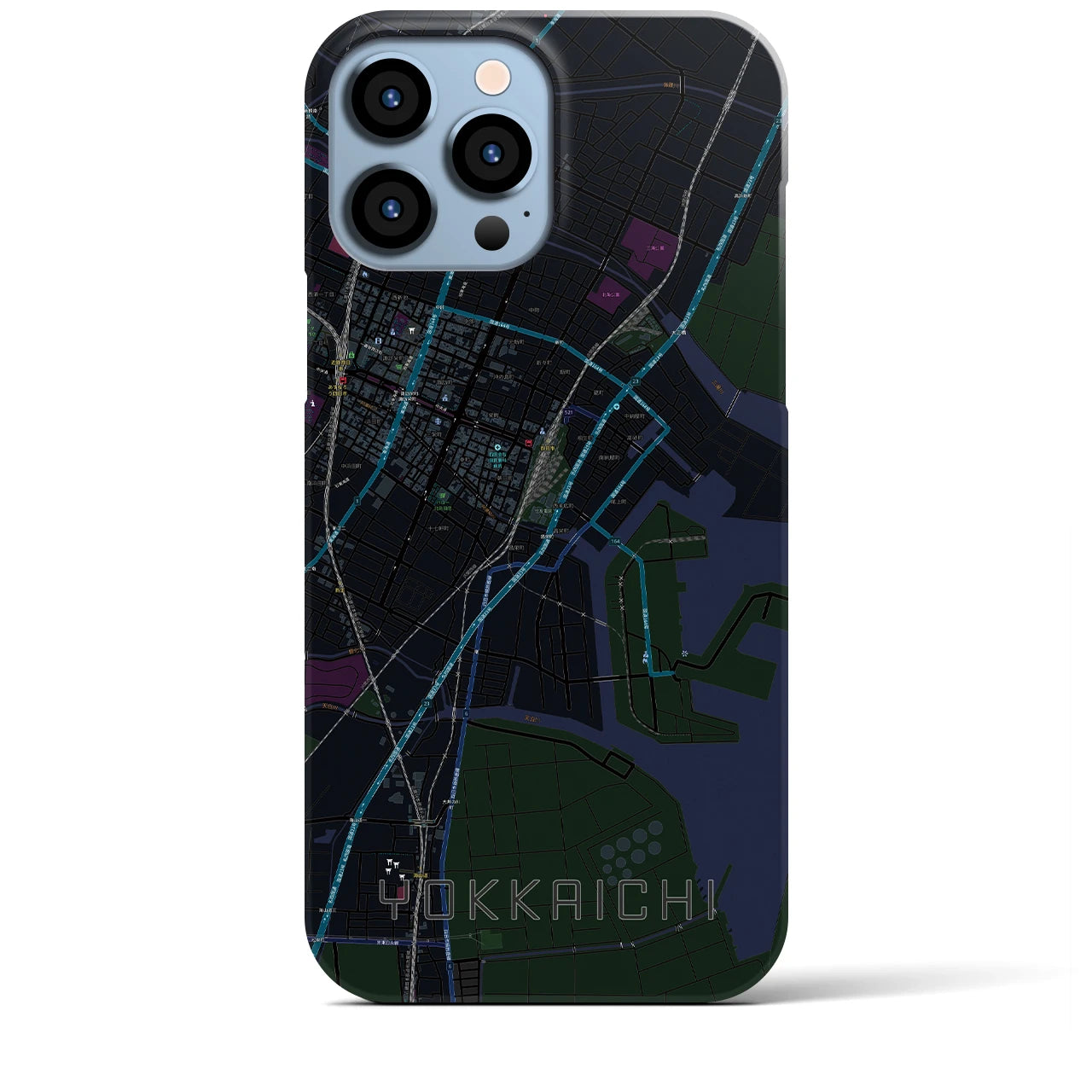 【四日市】地図柄iPhoneケース（バックカバータイプ・ブラック）iPhone 13 Pro Max 用