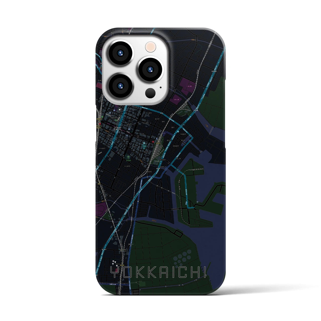 【四日市】地図柄iPhoneケース（バックカバータイプ・ブラック）iPhone 13 Pro 用