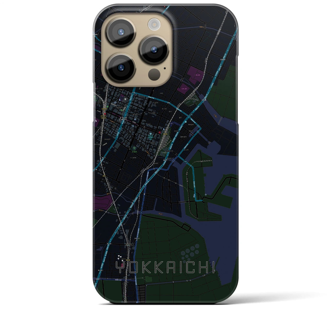 【四日市】地図柄iPhoneケース（バックカバータイプ・ブラック）iPhone 14 Pro Max 用