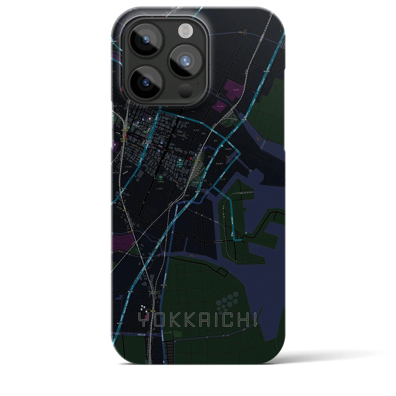 【四日市】地図柄iPhoneケース（バックカバータイプ・ブラック）iPhone 15 Pro Max 用