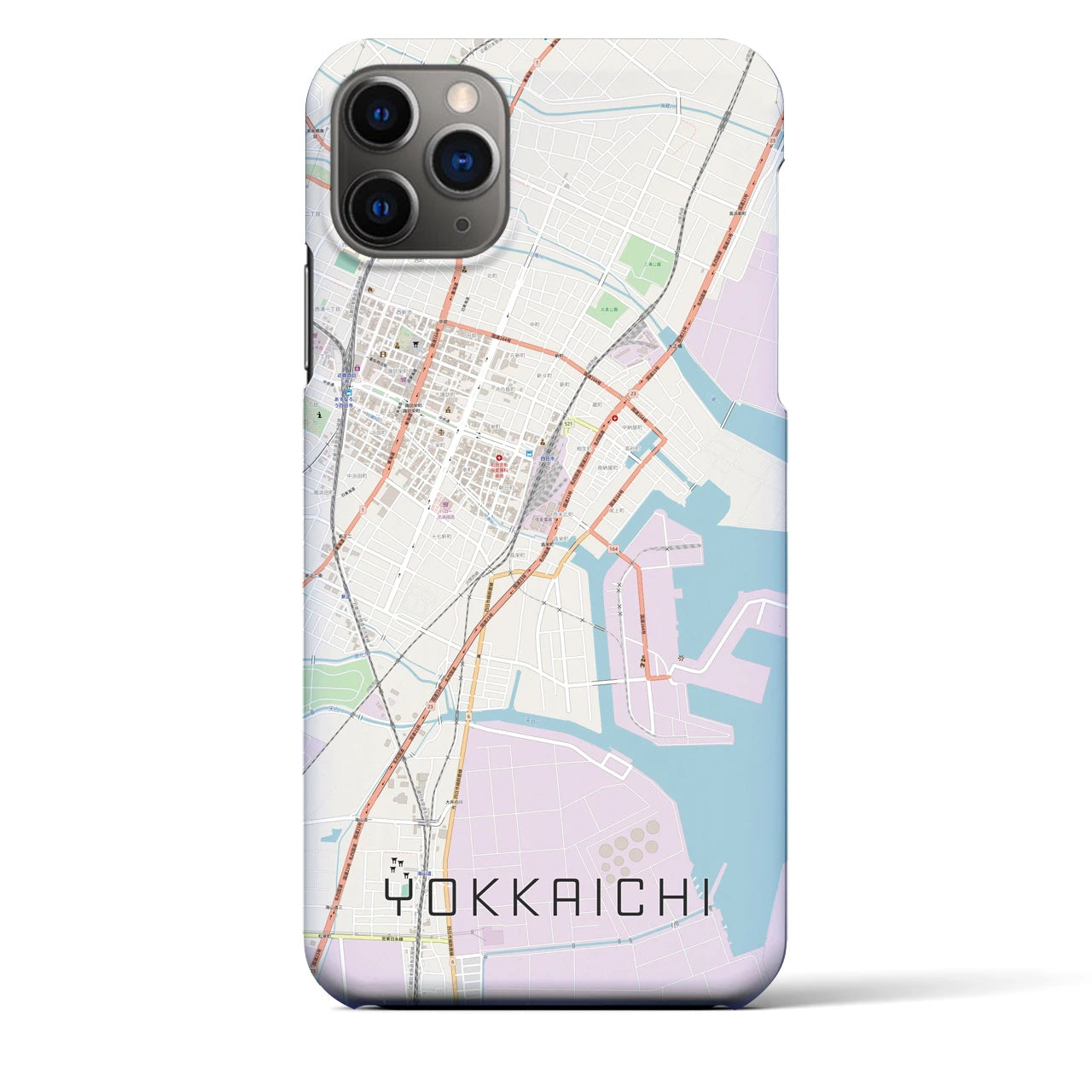 【四日市】地図柄iPhoneケース（バックカバータイプ・ナチュラル）iPhone 11 Pro Max 用
