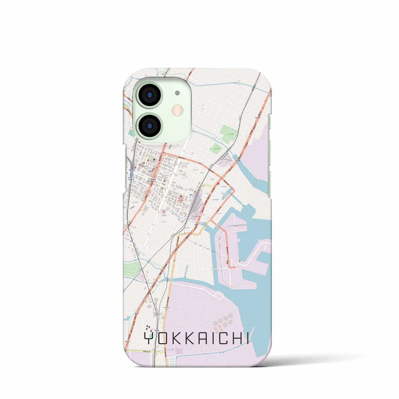 【四日市】地図柄iPhoneケース（バックカバータイプ・ナチュラル）iPhone 12 mini 用
