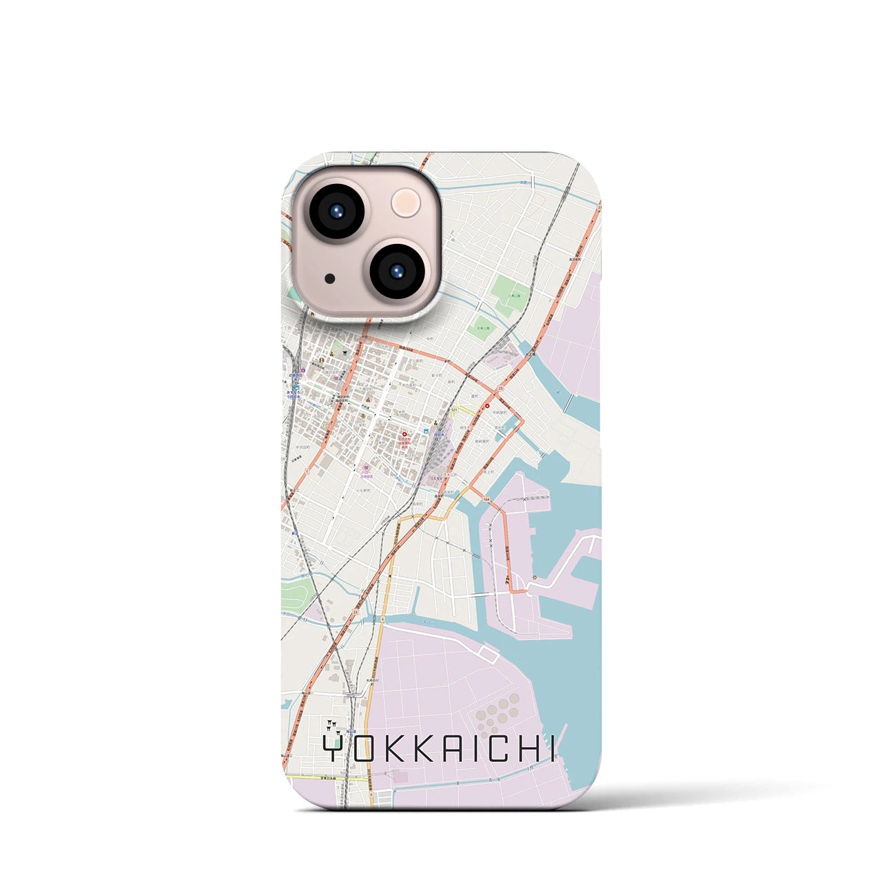 【四日市】地図柄iPhoneケース（バックカバータイプ・ナチュラル）iPhone 13 mini 用