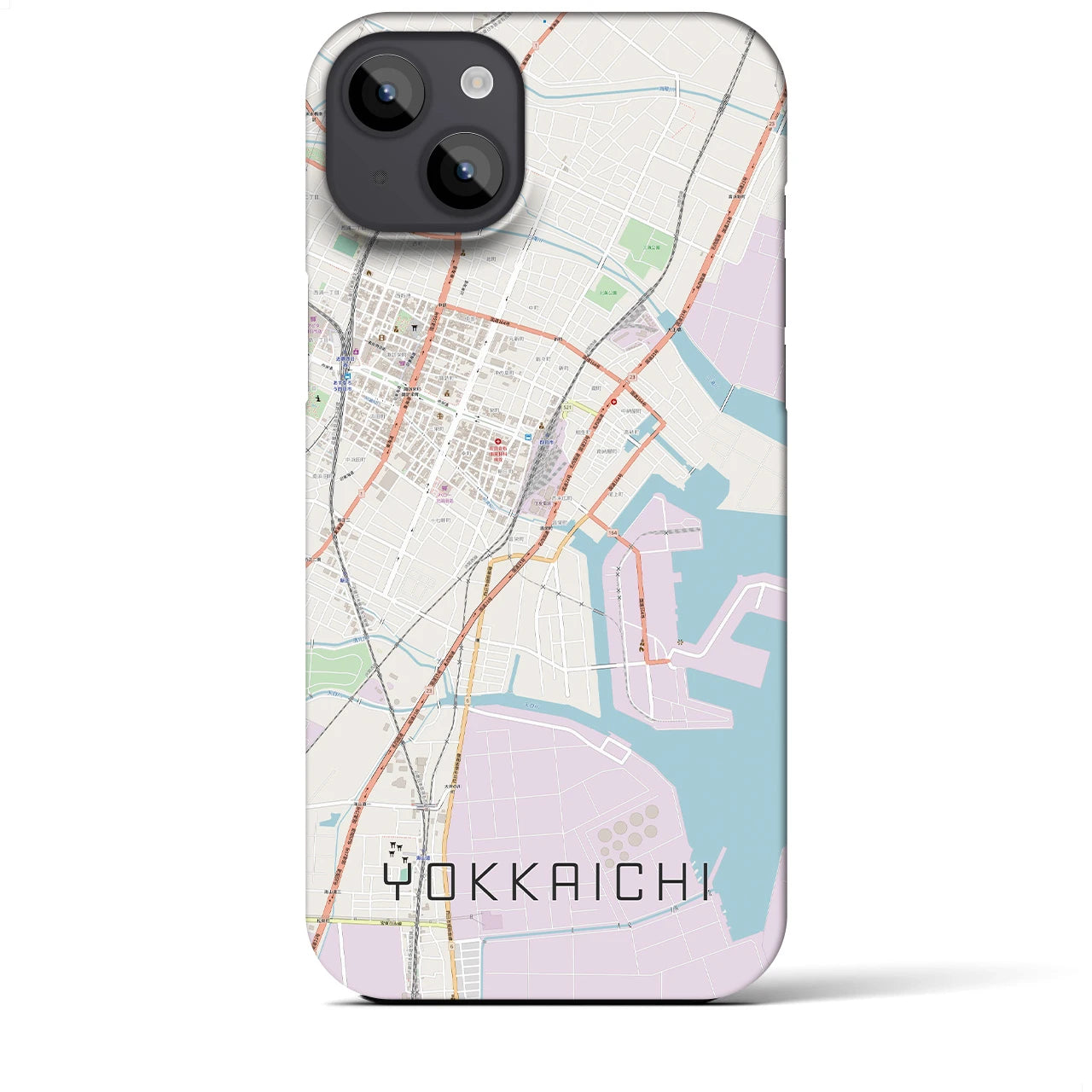 【四日市】地図柄iPhoneケース（バックカバータイプ・ナチュラル）iPhone 14 Plus 用