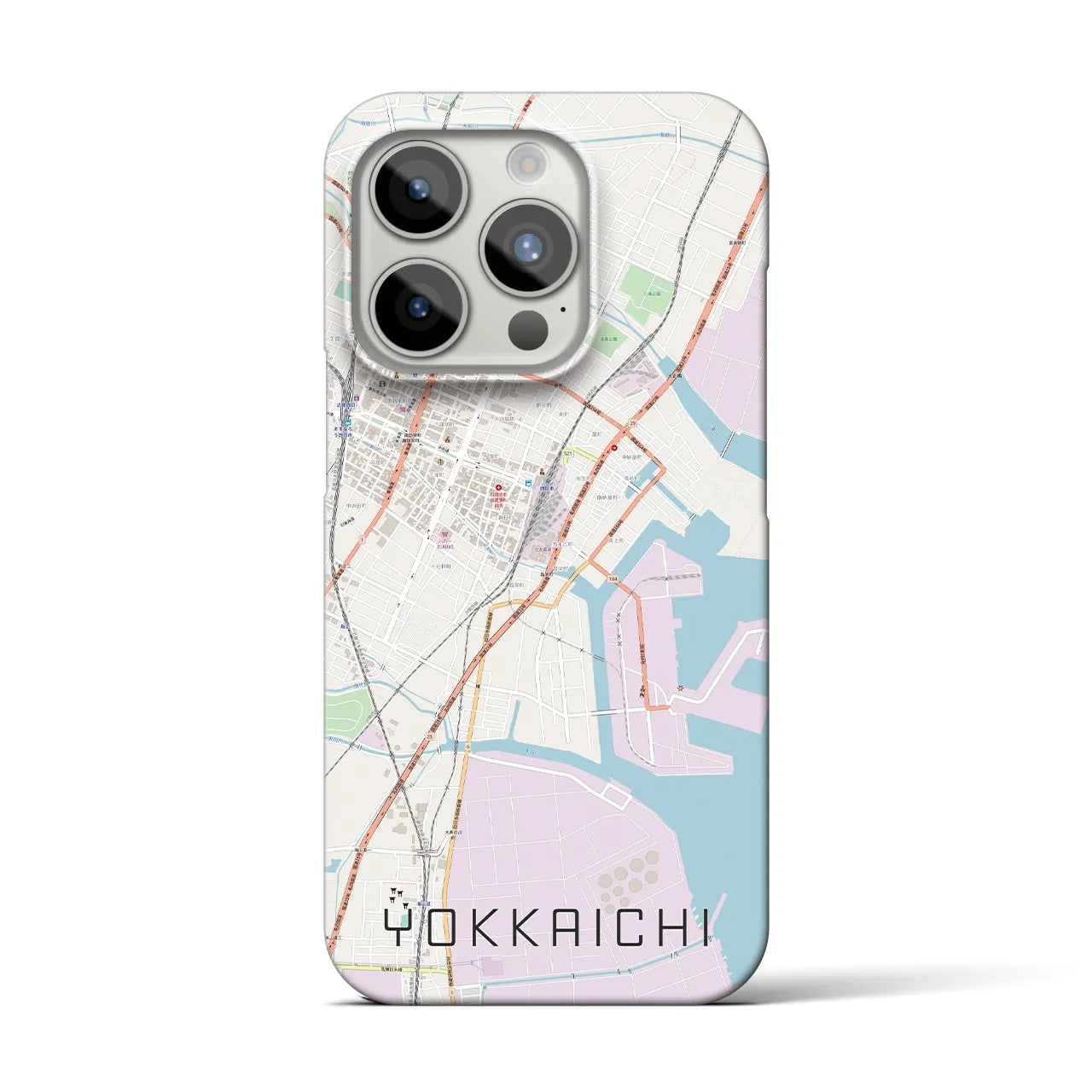 【四日市】地図柄iPhoneケース（バックカバータイプ・ナチュラル）iPhone 15 Pro 用
