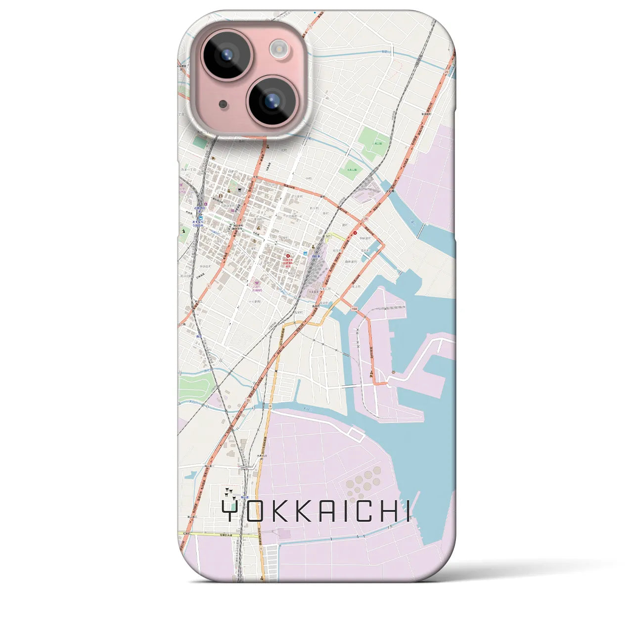 【四日市】地図柄iPhoneケース（バックカバータイプ・ナチュラル）iPhone 15 Plus 用