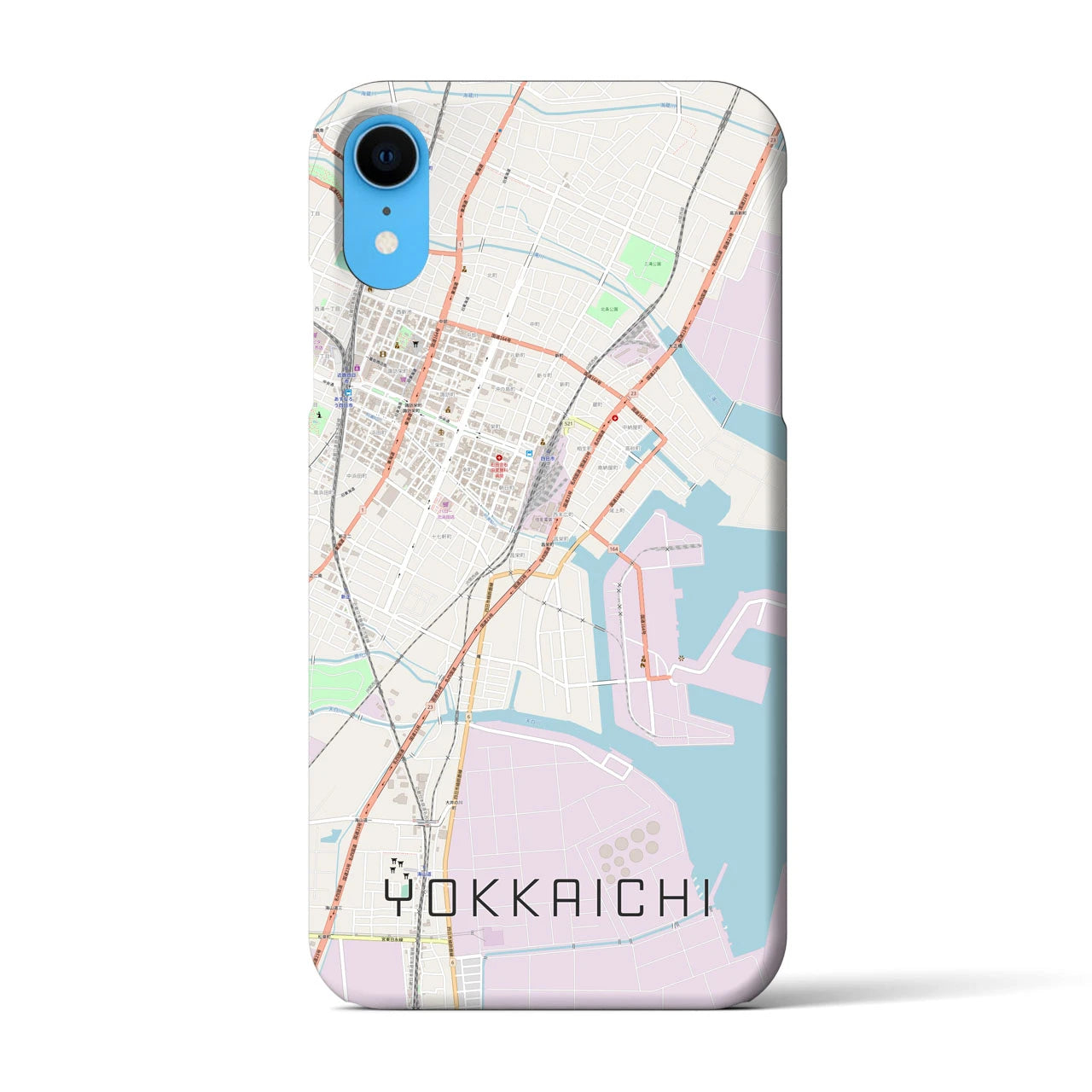 【四日市】地図柄iPhoneケース（バックカバータイプ・ナチュラル）iPhone XR 用