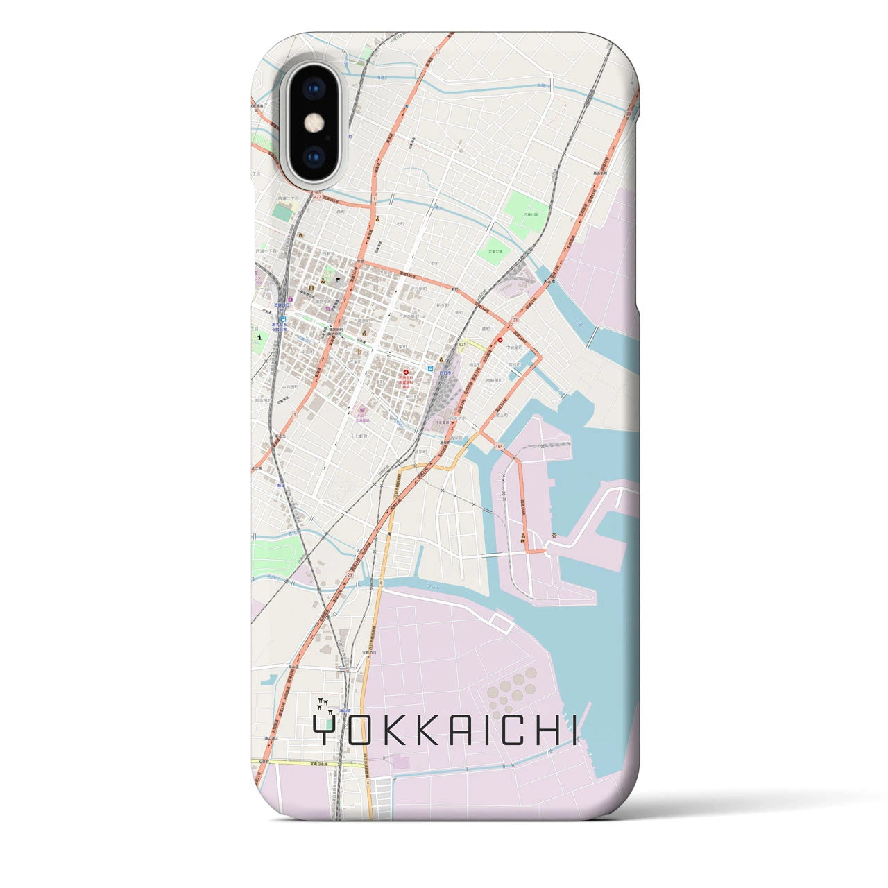 【四日市】地図柄iPhoneケース（バックカバータイプ・ナチュラル）iPhone XS Max 用