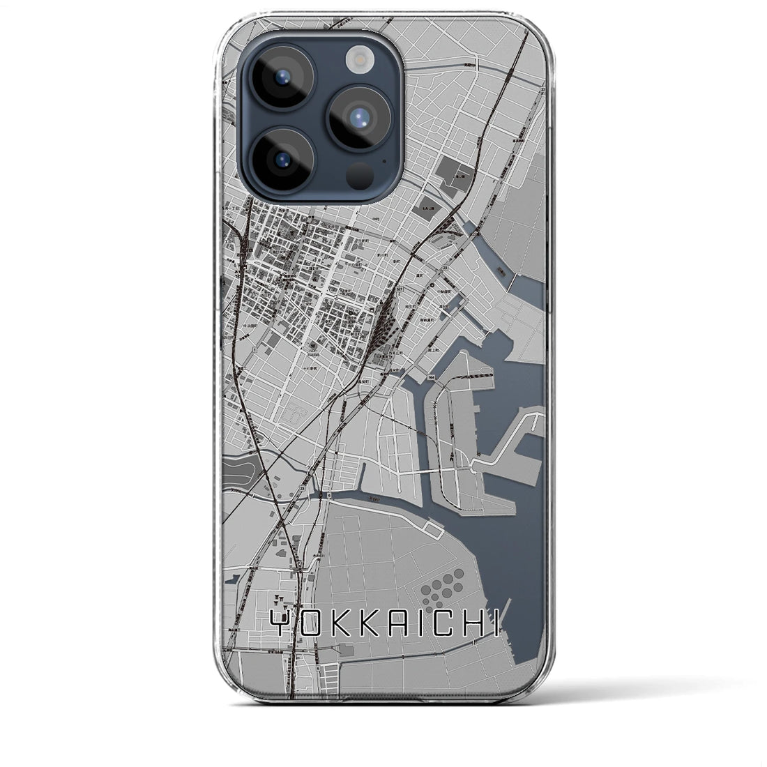 【四日市】地図柄iPhoneケース（クリアタイプ・モノトーン）iPhone 15 Pro Max 用